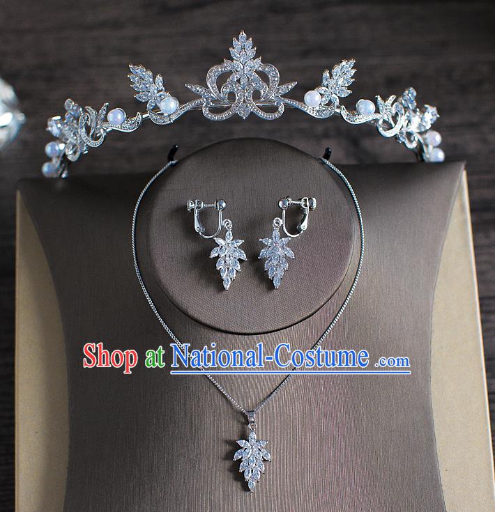 Handmade Classical Hair Accessories Bride Baroque Crystal Royal Crown and Necklace Earrings for Women