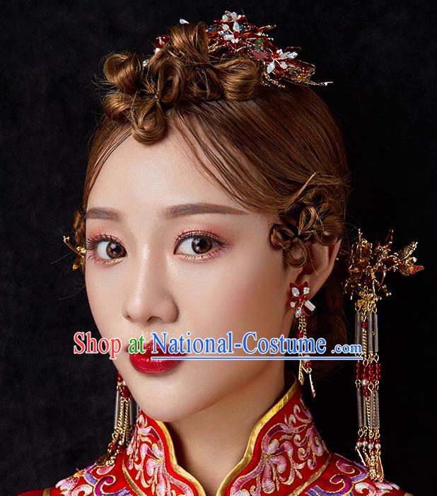 Chinese Handmade Classical Hair Accessories Ancient Bride Wedding Tassel Step Shake Hairpins Complete Set for Women