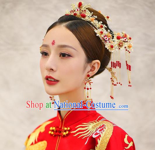 Chinese Handmade Classical Hair Accessories Ancient Bride Phoenix Coronet Hairpins Complete Set for Women