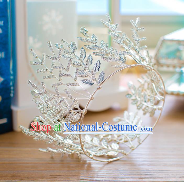 Handmade Classical Hair Accessories Baroque Crystal Leaf Round Royal Crown Princess Coronet for Women