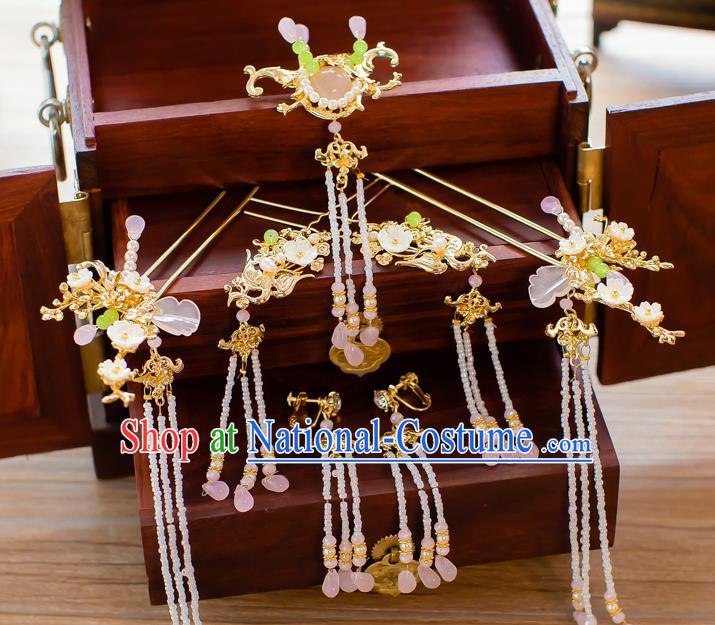 Chinese Handmade Classical Hair Accessories Ancient Bride Beads Tassel Hairpins Complete Set for Women