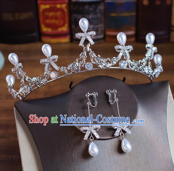 Handmade Classical Wedding Hair Accessories Bride Baroque Crystal Bowknot Royal Crown Hair Clasp for Women