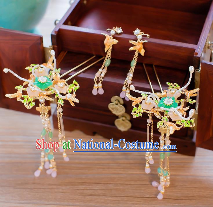 Chinese Handmade Classical Hair Accessories Ancient Bride Beads Tassel Hairpins Step Shake for Women