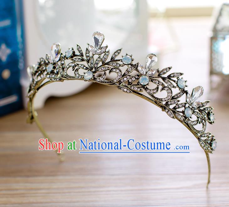 Handmade Classical Hair Accessories Baroque Crystal Leaf Royal Crown Princess Black Hair Clasp for Women