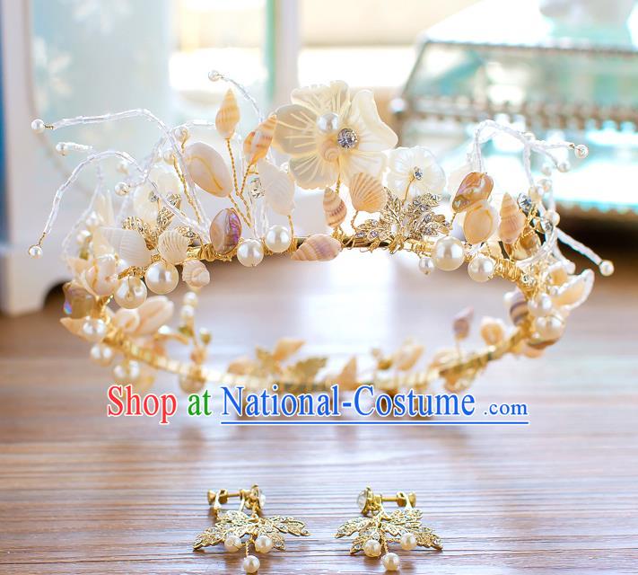 Handmade Classical Hair Accessories Baroque Shell Royal Crown Princess Hair Clasp for Women