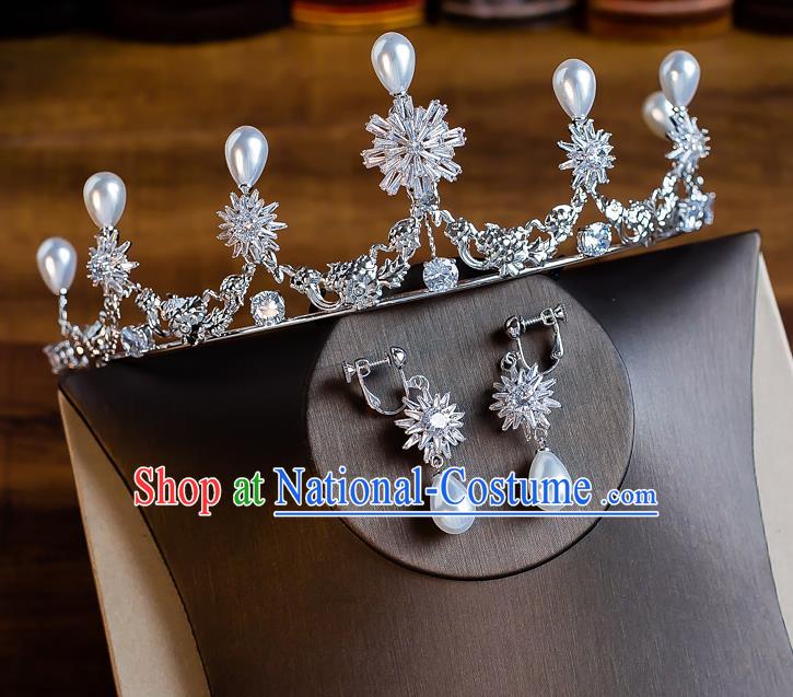 Handmade Classical Wedding Hair Accessories Bride Baroque Crystal Snowflake Royal Crown Hair Clasp for Women