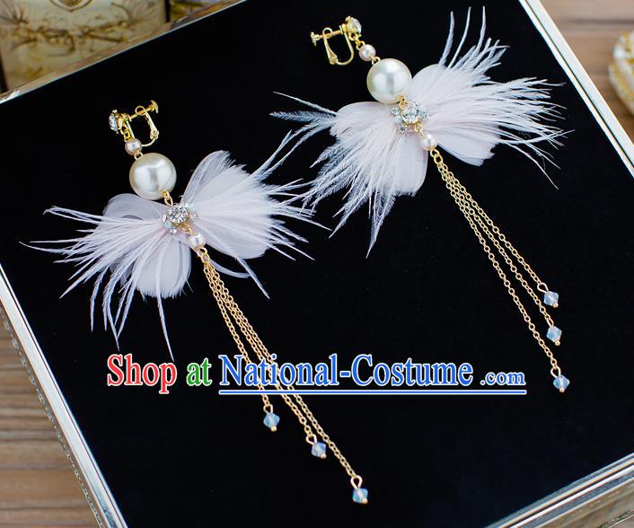 Handmade Classical Wedding Accessories Tassel Eardrop Bride Feather Bowknot Earrings for Women