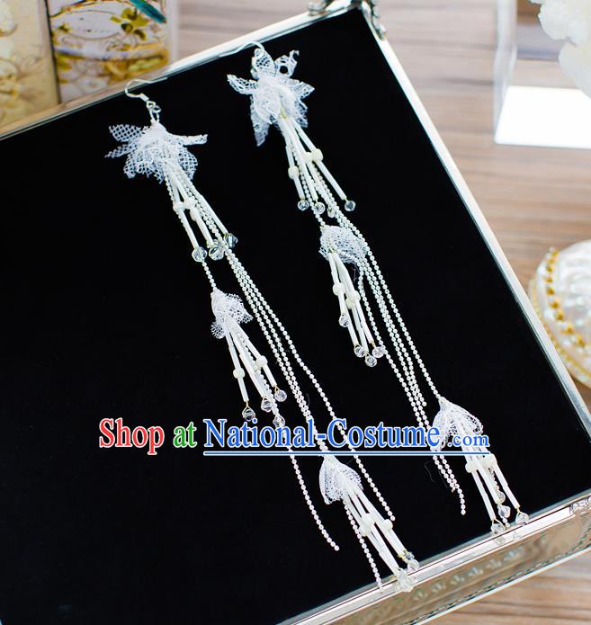 Handmade Classical Wedding Accessories Long Beads Tassel Eardrop Bride Earrings for Women