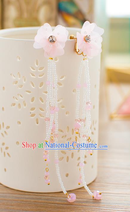 Handmade Classical Wedding Accessories Bride Pink Beads Tassel Earrings for Women