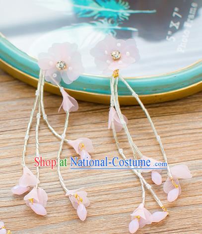 Handmade Classical Wedding Accessories Bride Pink Flowers Tassel Earrings for Women