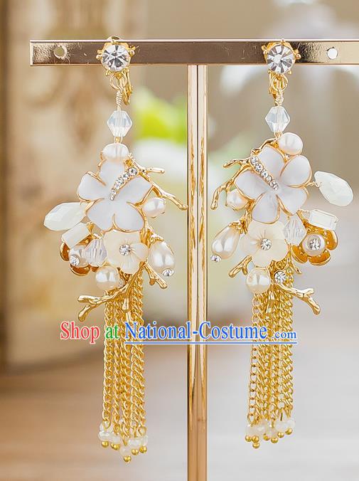 Handmade Classical Wedding Accessories Pearls Flowers Tassel Eardrop Bride Earrings for Women