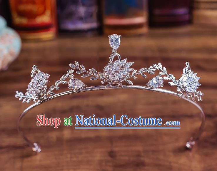 Handmade Classical Wedding Hair Accessories Bride Baroque Crystal Swan Royal Crown for Women