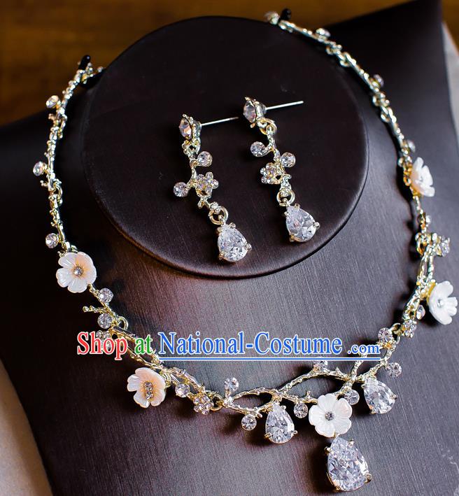 Handmade Classical Wedding Accessories Bride Crystal Necklace and Earrings for Women