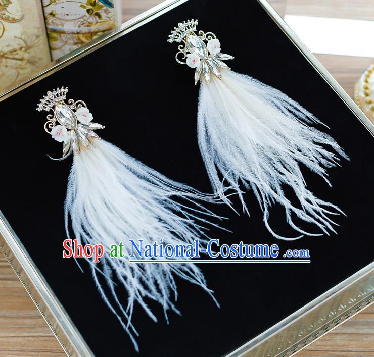 Handmade Classical Wedding Accessories Bride White Feather Earrings for Women