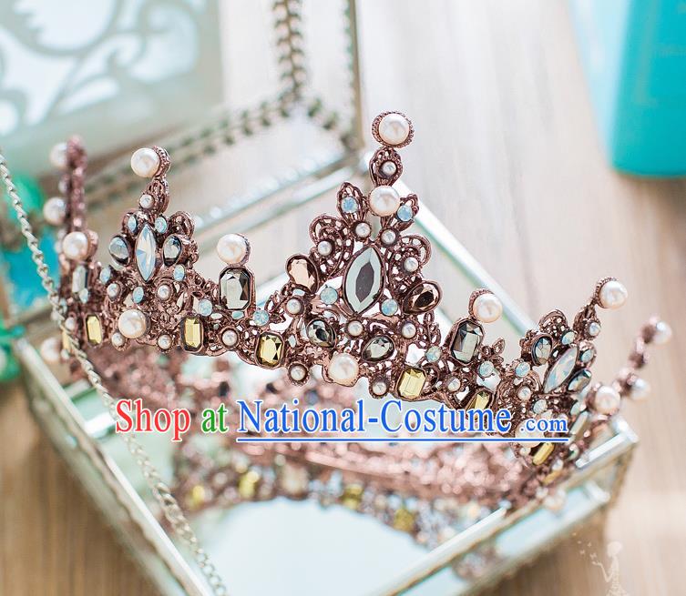 Handmade Classical Hair Accessories Bride Baroque Crystal Round Royal Crown for Women