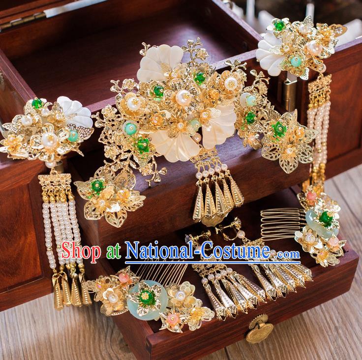 Chinese Handmade Classical Hair Accessories Ancient Palace Shell Hairpins Complete Set for Women