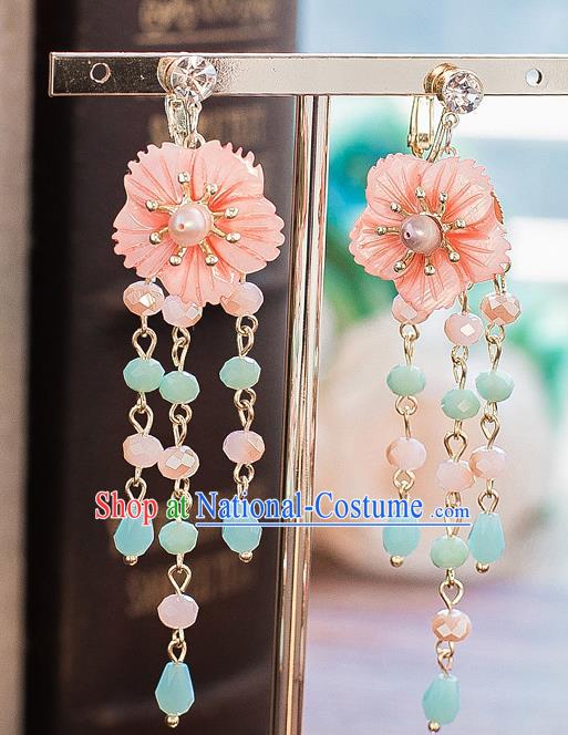 Handmade Classical Wedding Accessories Bride Pink Flower Tassel Earrings for Women