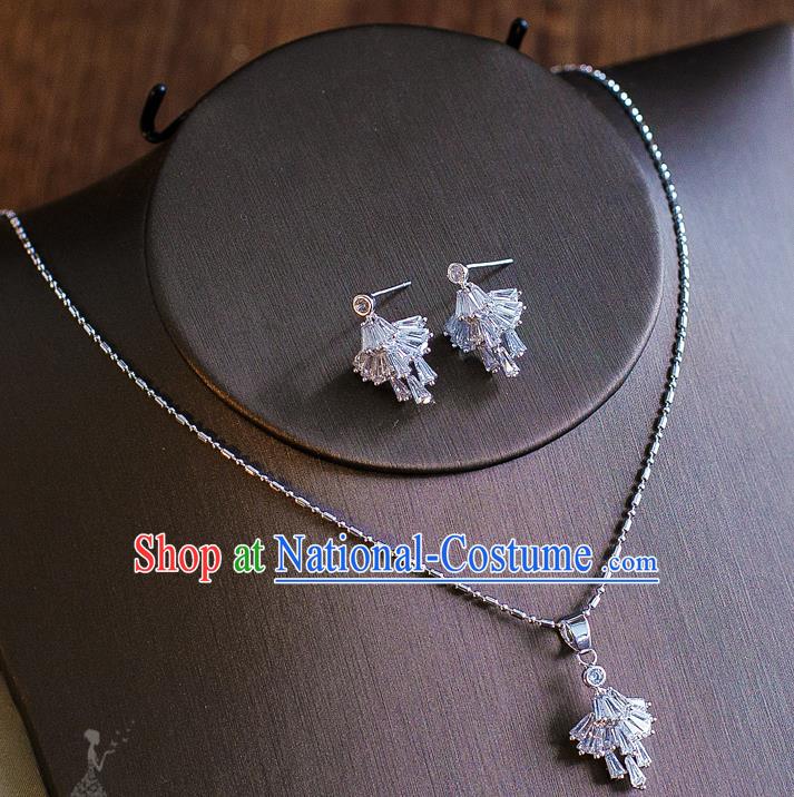 Handmade Classical Wedding Accessories Bride Crystal Zircon Necklace and Earrings for Women