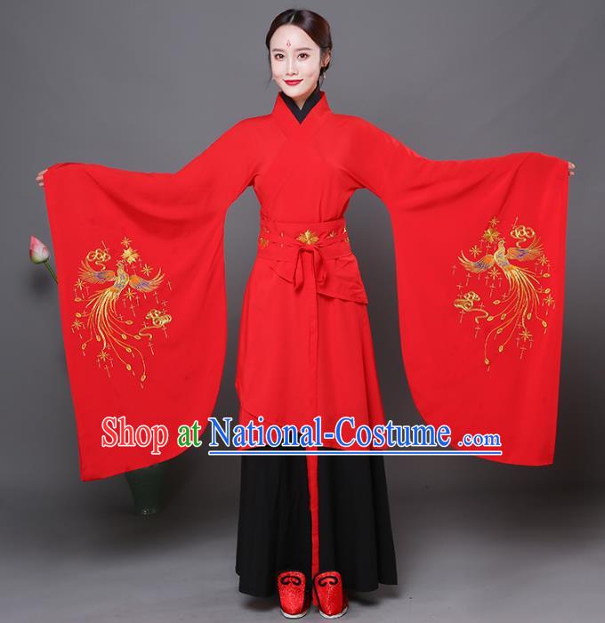 Traditional Chinese Ancient Princess Wedding Red Costume Han Dynasty Palace Lady Embroidered Clothing for Women