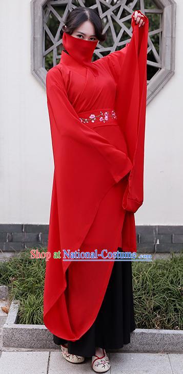 Traditional Chinese Ancient Han Dynasty Princess Wedding Clothing Embroidered Red Curving-front Robe for Women