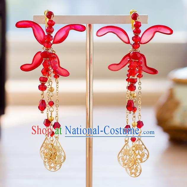 Handmade Classical Wedding Accessories Bride Red Tassel Earrings for Women