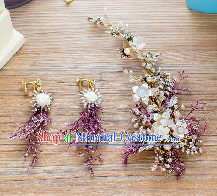 Handmade Classical Wedding Hair Accessories Bride Hair Stick and Earrings for Women