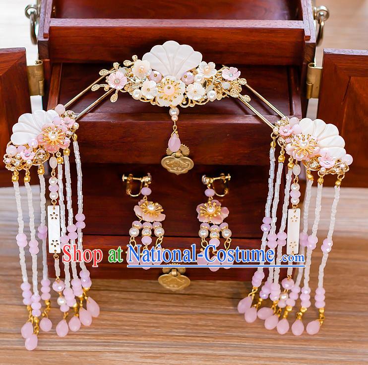 Chinese Handmade Classical Hair Accessories Ancient Hair Comb Shell Hair Clip Tassel Hairpins for Women