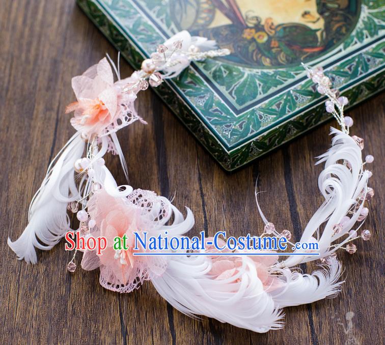 Handmade Classical Wedding Hair Accessories Bride Feather Flowers Hair Clasp Headwear for Women