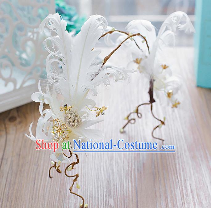 Handmade Classical Wedding Hair Accessories Bride White Feather Hair Clasp Headwear for Women