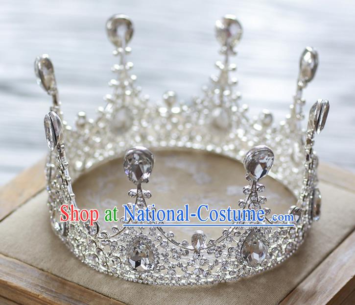 Handmade Classical Hair Accessories Baroque Luxury Crystal Hair Clasp Round Royal Crown Headwear for Women