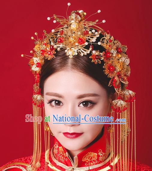 Chinese Handmade Classical Hair Accessories Ancient Xiuhe Suit Hair Clasp Tassel Hairpins for Women