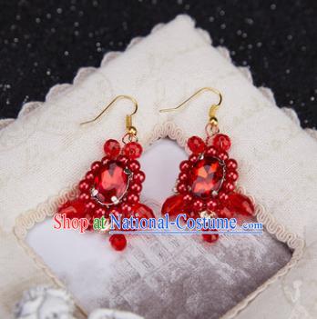 Handmade Classical Wedding Accessories Eardrop Bride Red Crystal Earrings for Women