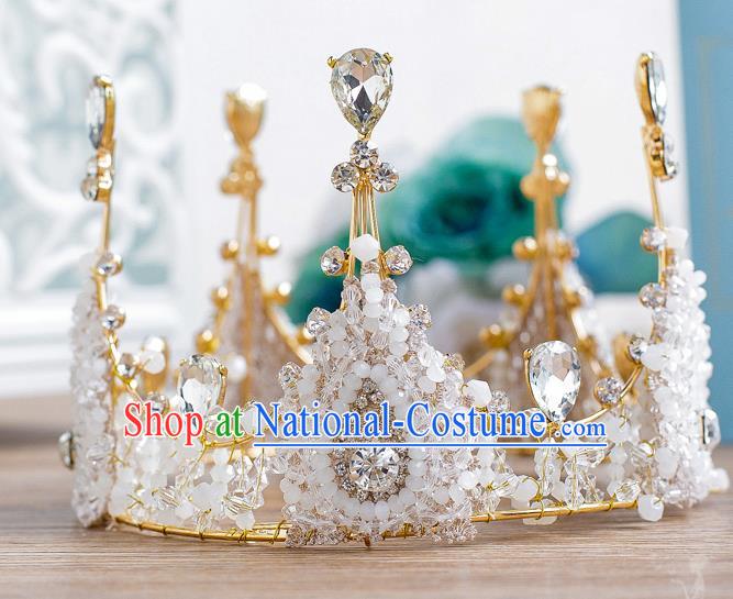 Handmade Classical Hair Accessories Baroque Queen Crystal Round Royal Crown Headwear for Women