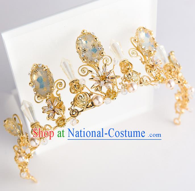 Handmade Classical Hair Accessories Baroque Bride Crystal Golden Royal Crown Headwear for Women