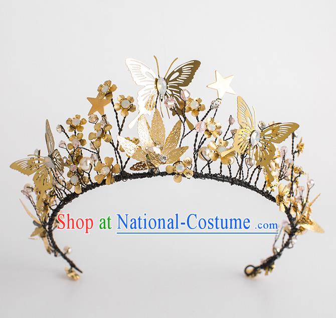 Handmade Classical Hair Accessories Baroque Bride Golden Butterfly Royal Crown Headwear for Women