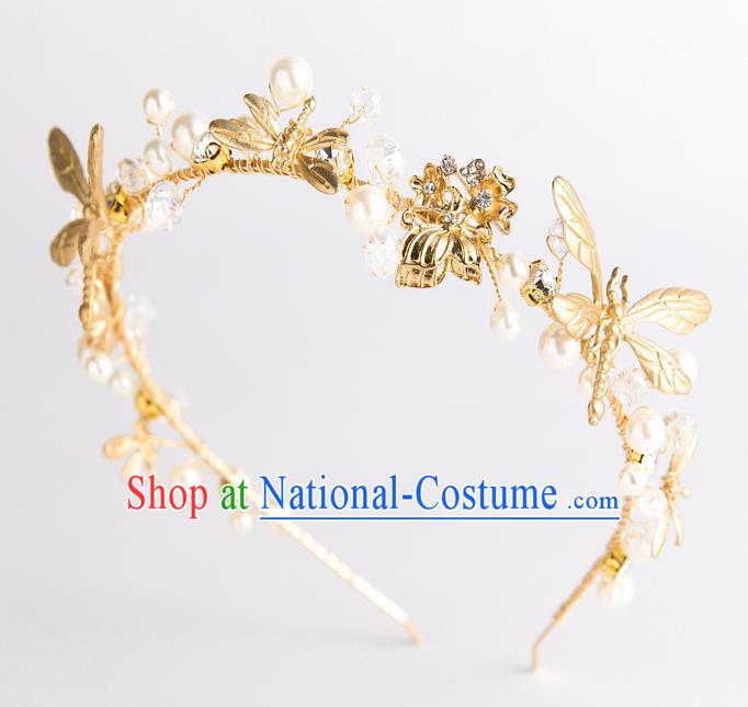 Handmade Classical Wedding Hair Accessories Bride Golden Dragonfly Hair Clasp Headwear for Women