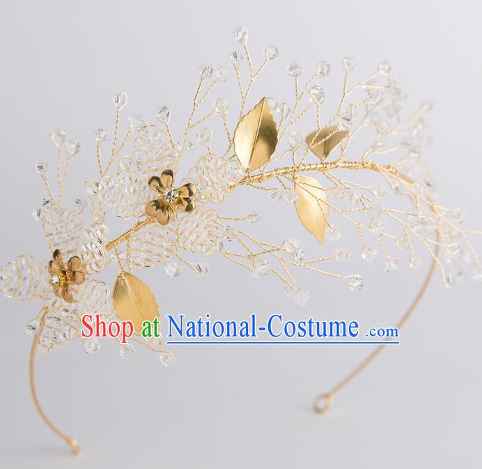 Handmade Classical Wedding Hair Accessories Bride Golden Leaf Hair Clasp Headwear for Women