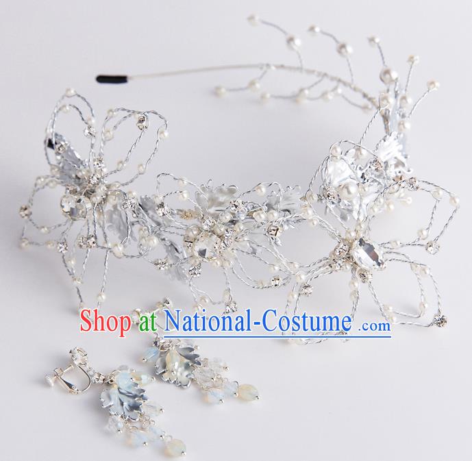 Handmade Classical Wedding Hair Accessories Bride Crystal Hair Clasp and Earrings Headwear for Women