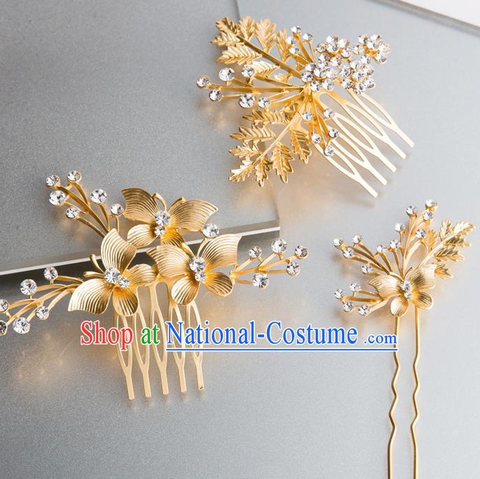 Handmade Classical Wedding Hair Accessories Bride Golden Hair Comb Hairpins Headwear for Women