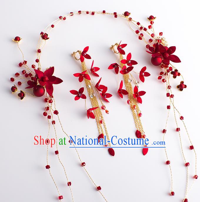 Handmade Classical Wedding Hair Accessories Bride Red Flower Hair Clasp Headwear for Women