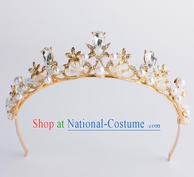 Handmade Classical Hair Accessories Baroque Bride Crystal Pearls Golden Royal Crown Headwear for Women