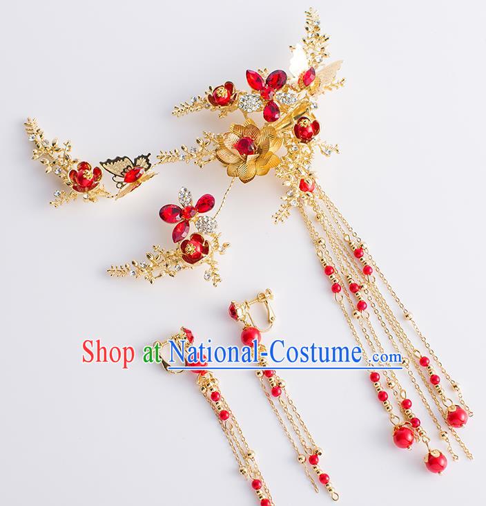 Chinese Handmade Classical Hair Accessories Xiuhe Suit Tassel Hair Clasp Hairpins Complete Set for Women