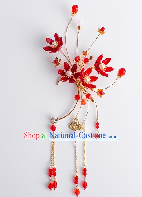 Handmade Classical Wedding Accessories Earrings Baroque Bride Red Beads Tassel Ear Pendant for Women