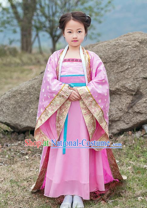 Traditional China Tang Dynasty Ancient Imperial Concubine Embroidered Costume for Kids