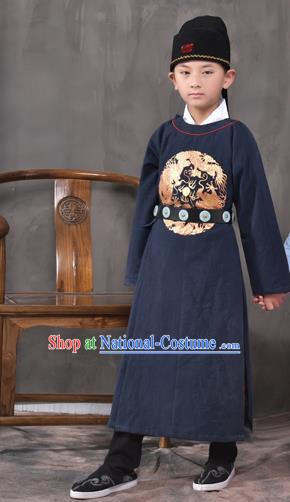 Traditional China Tang Dynasty Imperial Bodyguard Costume, Chinese Ancient Swordsman Navy Clothing for Kids