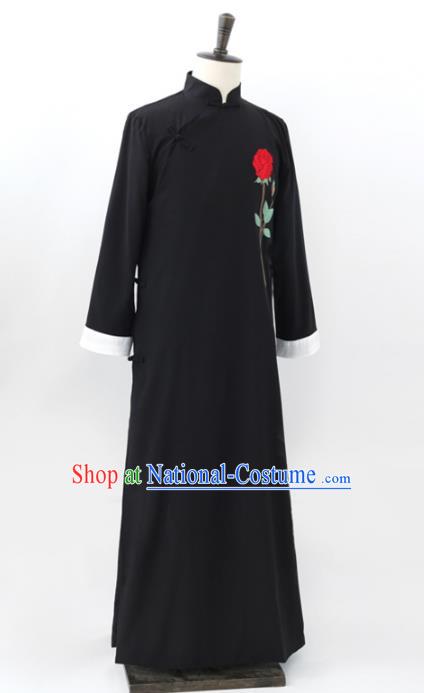 Traditional Republic of China Nobility Childe Costume, Chinese Cross Talke Clothing Black Long Robe for Men