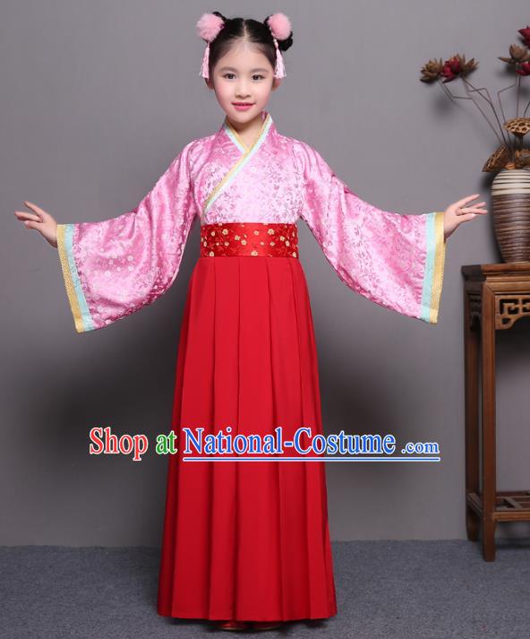 Traditional China Qin Dynasty Young Lady Costume, Chinese Ancient Princess Hanfu Clothing for Kids