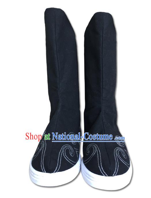 Traditional China Han Dynasty Scholar Shoes, Chinese Ancient Hanfu Black Boots for Men