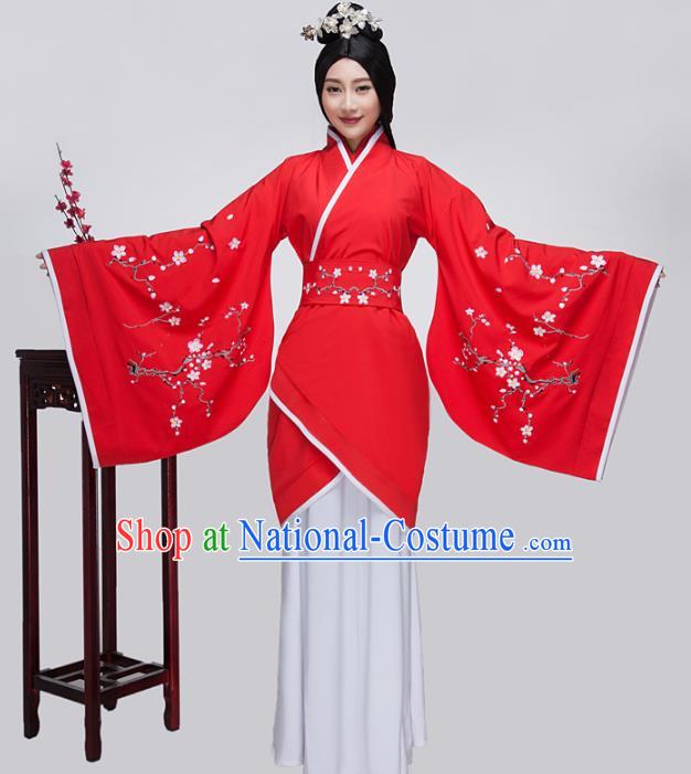 Traditional China Han Dynasty Ancient Princess Wedding Costume Embroidered Red Curving-front Robe for Women