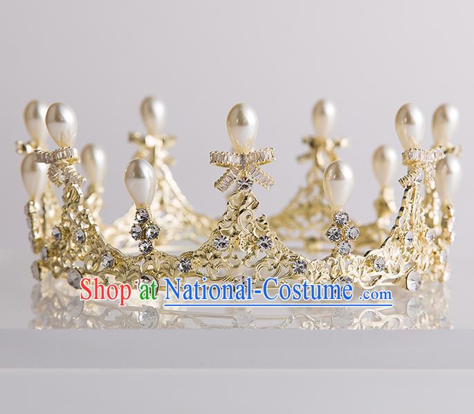 Handmade Classical Hair Accessories Baroque Bride Crystal Bowknot Royal Crown Headwear for Women